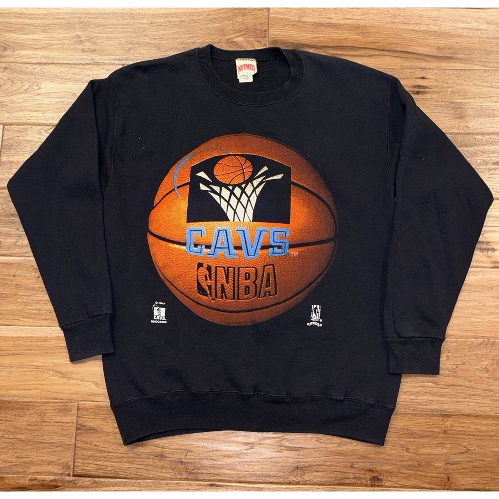 Vintage Cleveland Cavaliers Sweatshirt Mens Sz L Black NBA Nutmeg Crewneck